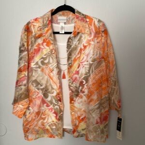 Alfred Dunner Twin Set Tank & Button Down Shirt Coral/Olive Size Medium NWT